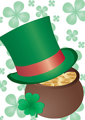 Image showing background with Top Hat and four-leafed clover for St. Patrick`s day