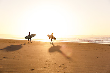 Image showing Surfers on the beach