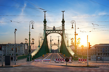 Image showing Morning sun and bridge