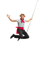 Image showing Caucasian man in traditional gondolier costume and hat