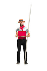 Image showing Caucasian man in traditional gondolier costume and hat