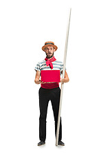 Image showing Caucasian man in traditional gondolier costume and hat