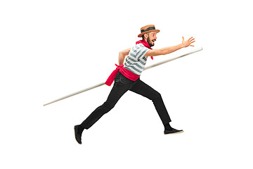 Image showing Caucasian man in traditional gondolier costume and hat