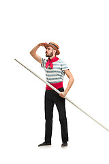 Image showing Caucasian man in traditional gondolier costume and hat