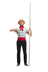 Image showing Caucasian man in traditional gondolier costume and hat