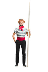 Image showing Caucasian man in traditional gondolier costume and hat