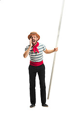 Image showing Caucasian man in traditional gondolier costume and hat