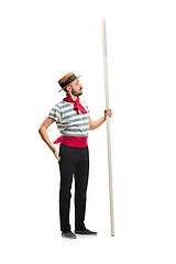 Image showing Caucasian man in traditional gondolier costume and hat