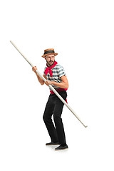 Image showing Caucasian man in traditional gondolier costume and hat