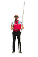 Image showing Caucasian man in traditional gondolier costume and hat