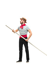 Image showing Caucasian man in traditional gondolier costume and hat