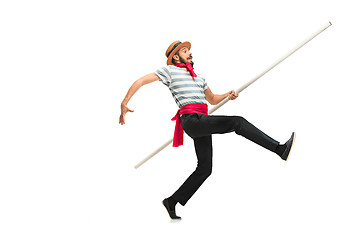 Image showing Caucasian man in traditional gondolier costume and hat