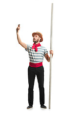 Image showing Caucasian man in traditional gondolier costume and hat