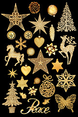 Image showing Christmas Gold Peace Sign and Decorations
