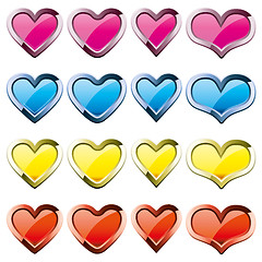 Image showing Set of colored heart shape icons