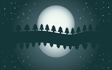 Image showing Romantic night landscape, reflection of moon in water, starry night