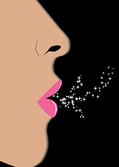 Image showing Profile of feminine face on black background