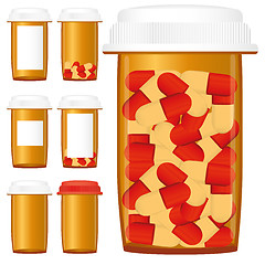 Image showing Set of prescription medicine bottles with pills isolated on a white background