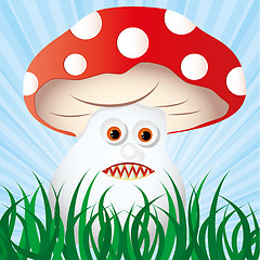 Image showing Poisonous amanita waits for it`s victims in the grass in forest