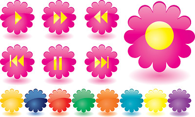 Image showing Set of player buttons like pink flowers