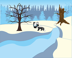 Image showing Landscape with coated ice by river and wood and wildlife