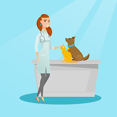 Image showing Veterinarian examining dogs vector illustration.