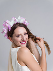 Image showing young bride in a wedding dress with a veil