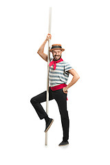 Image showing Caucasian man in traditional gondolier costume and hat