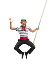 Image showing Caucasian man in traditional gondolier costume and hat