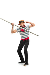 Image showing Caucasian man in traditional gondolier costume and hat