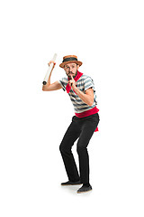 Image showing Caucasian man in traditional gondolier costume and hat