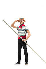 Image showing Caucasian man in traditional gondolier costume and hat