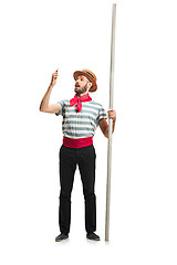 Image showing Caucasian man in traditional gondolier costume and hat