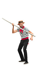 Image showing Caucasian man in traditional gondolier costume and hat