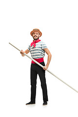 Image showing Caucasian man in traditional gondolier costume and hat