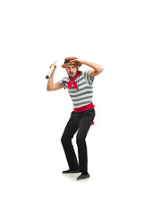 Image showing Caucasian man in traditional gondolier costume and hat