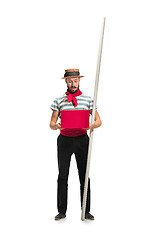 Image showing Caucasian man in traditional gondolier costume and hat