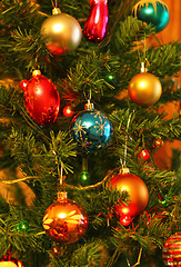 Image showing Bright decorations on christmas tree