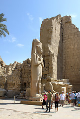 Image showing Tourists among the ancient ruins of Karnak Temple in Luxor, Egyp