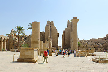 Image showing Tourists among the ancient ruins of Karnak Temple in Luxor, Egyp