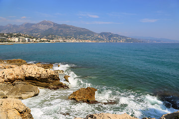 Image showing Beautiful sea view on Menton from Cap Martin, French Riviera, Fr