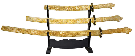 Image showing Set of three replica japanese samurai swords 