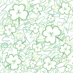 Image showing Seamless background with sketch clovers for St.Patrick day