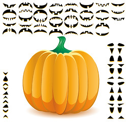 Image showing Halloween pumpkin with big set of mouths, eyes and noses for Jack O`Lantern face, part 