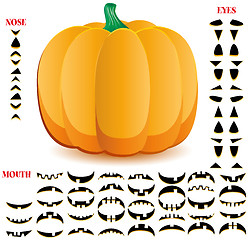 Image showing Halloween pumpkin with big set of mouths, eyes and noses for Jack O`Lantern face, part 10