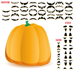 Image showing Halloween pumpkin with big set of mouths, eyes and noses for Jack O`Lantern face, part 11