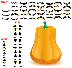 Image showing Halloween pumpkin with big set of mouths, eyes and noses for Jack O`Lantern face, part 12