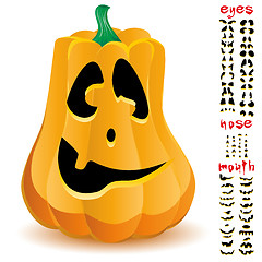 Image showing Halloween pumpkin with big set of mouths, eyes and noses for Jack O`Lantern face, part 16