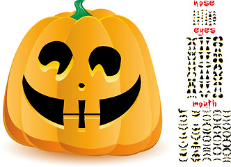 Image showing Halloween pumpkin with big set of mouths, eyes and noses for Jack O`Lantern face, part 19