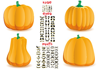 Image showing Largest set of halloween pumpkins with big set of mouths, eyes and noses for Jack O`Lantern face, part 20